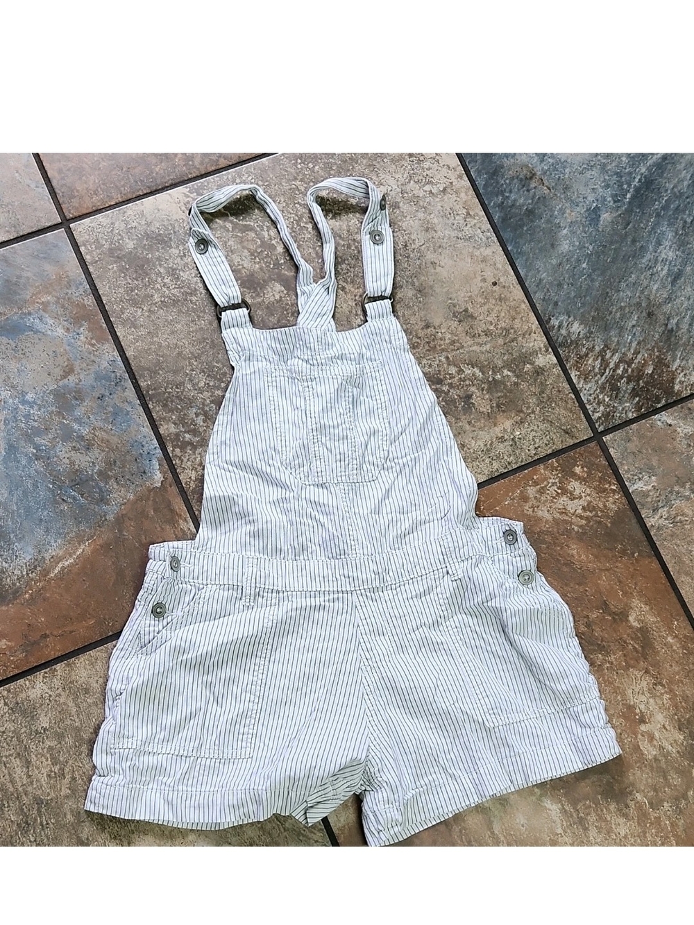 Wildflowers White & Light Blue Striped Short Overalls